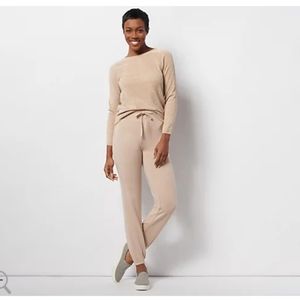 Barefoot Dreams CozyChic Ultra Lite Pullover and Luxe Pant Set. Tan Medium